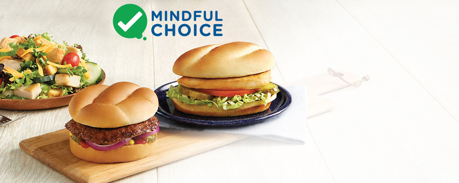 Mindful Choice Options: salad, burger, chicken